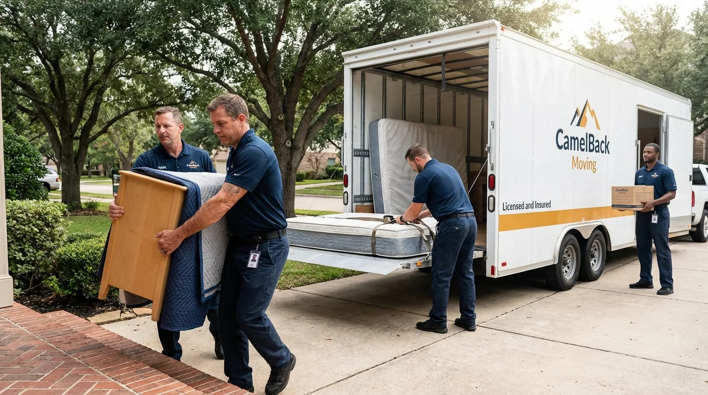 Crew loading residential truck for cross-state move from Rio Dell, CA